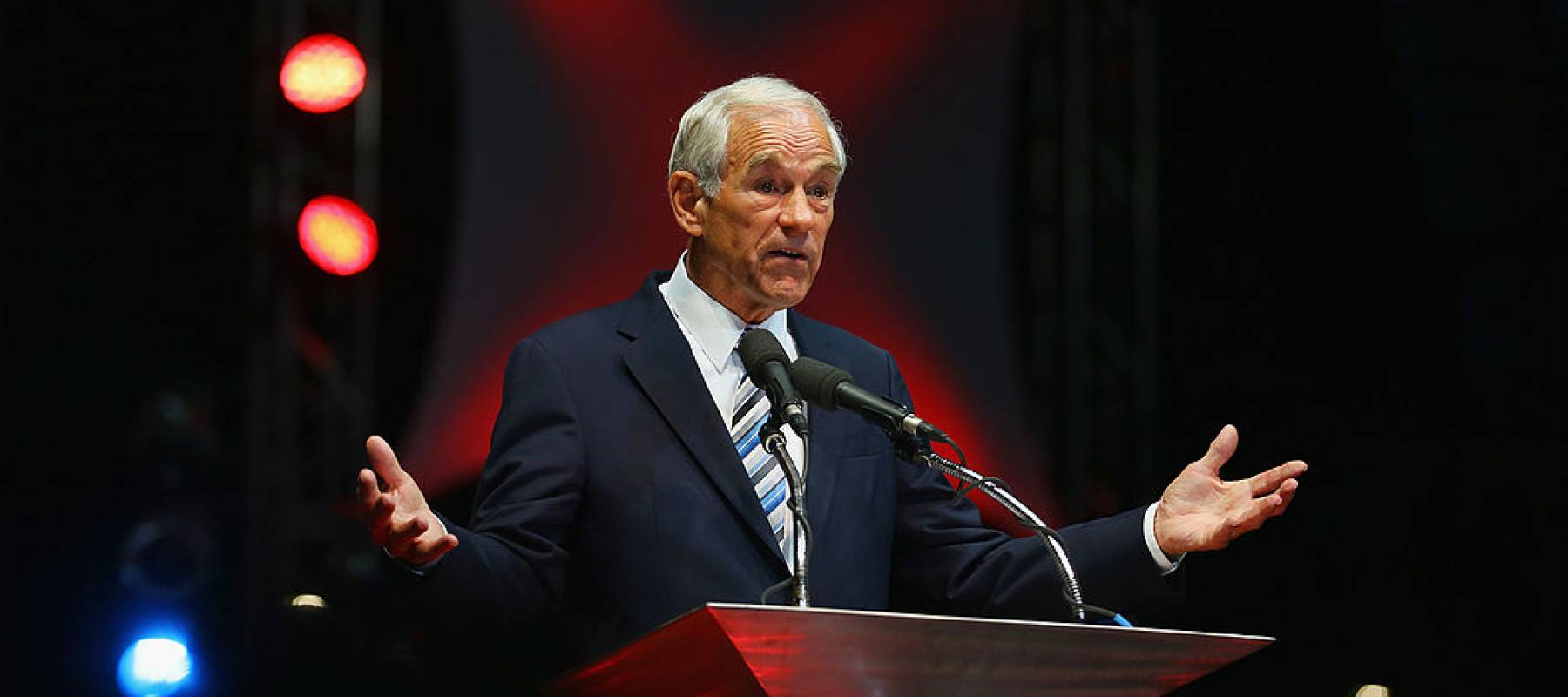 Ron Paul on stage, making a speech