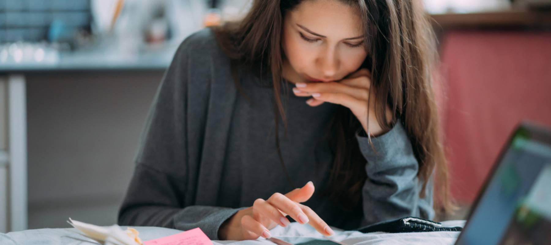 Beautiful female student preparing for upcoming examination.