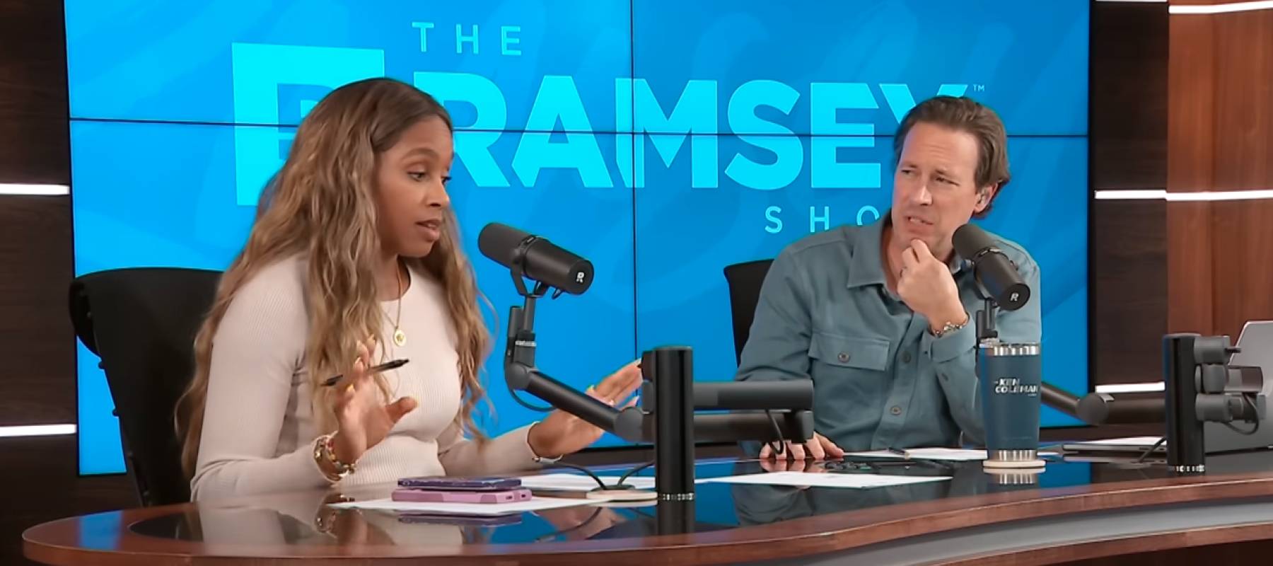 Ramsey Show hosts talking to a caller