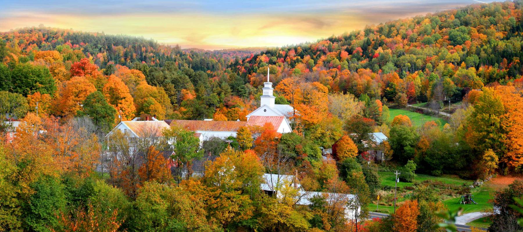 Panoramic view of Topsham village in Vermont