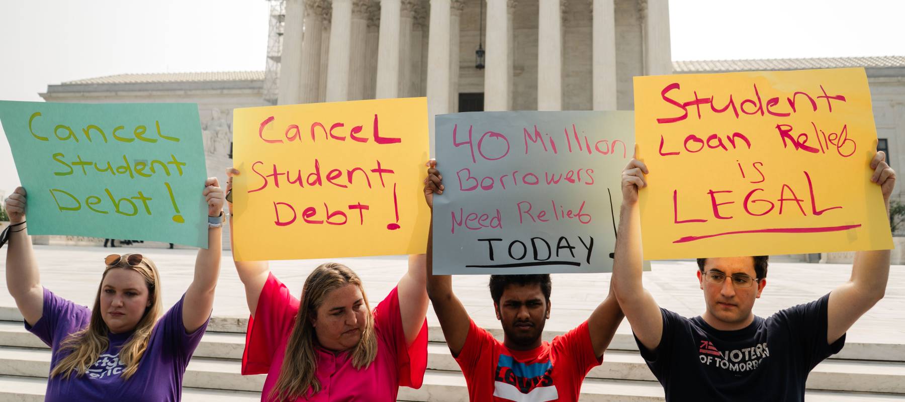 Protesters rally for student debt relief at the US Supreme Court.