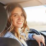 Two people driving a car