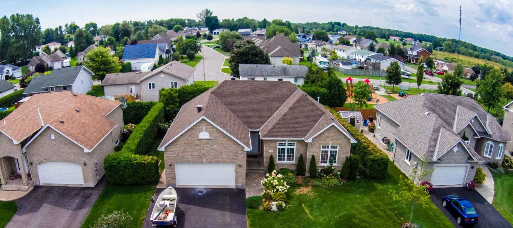 Residential neighborhood subdivision skyline Aerial shot