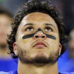 Los Angeles Rams running back Blake Corum stands on the sidelines prior to an NFL game against the Arizona Cardinals at SoFi Stadium in Inglewood, California, Dec. 28, 2024.