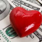 Red Heart and Hundred Dollar Bills for background
