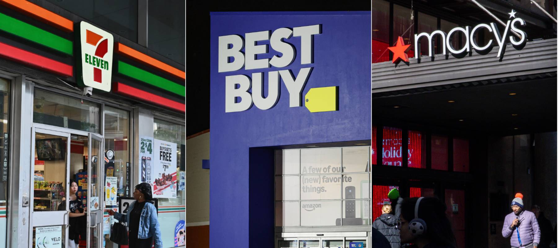 7-Eleven, Best Buy and Macy's storefronts