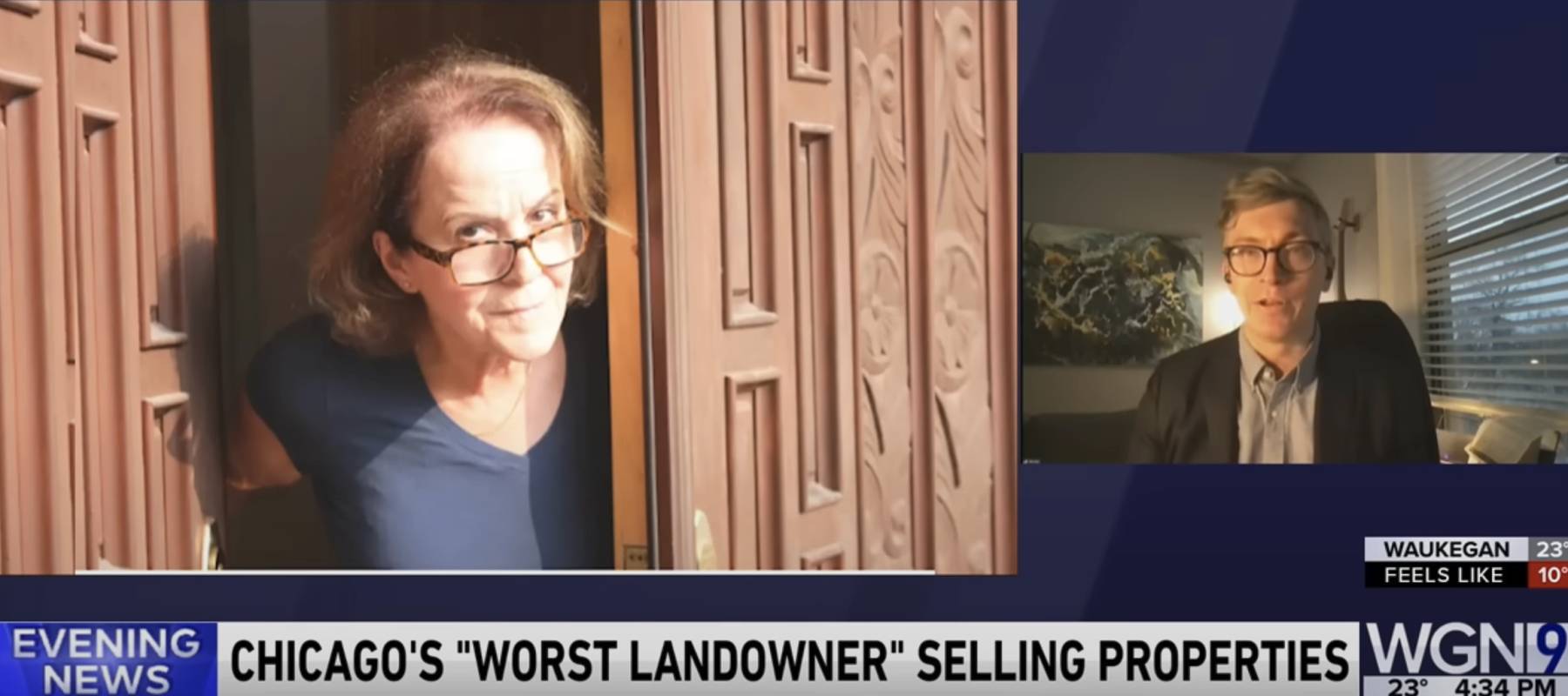 Casey Toner of the Illinois Answers Project (right) says hundreds of Chicago properties being sold off in a bankruptcy sale belonged to Suzie B. Wilson.
