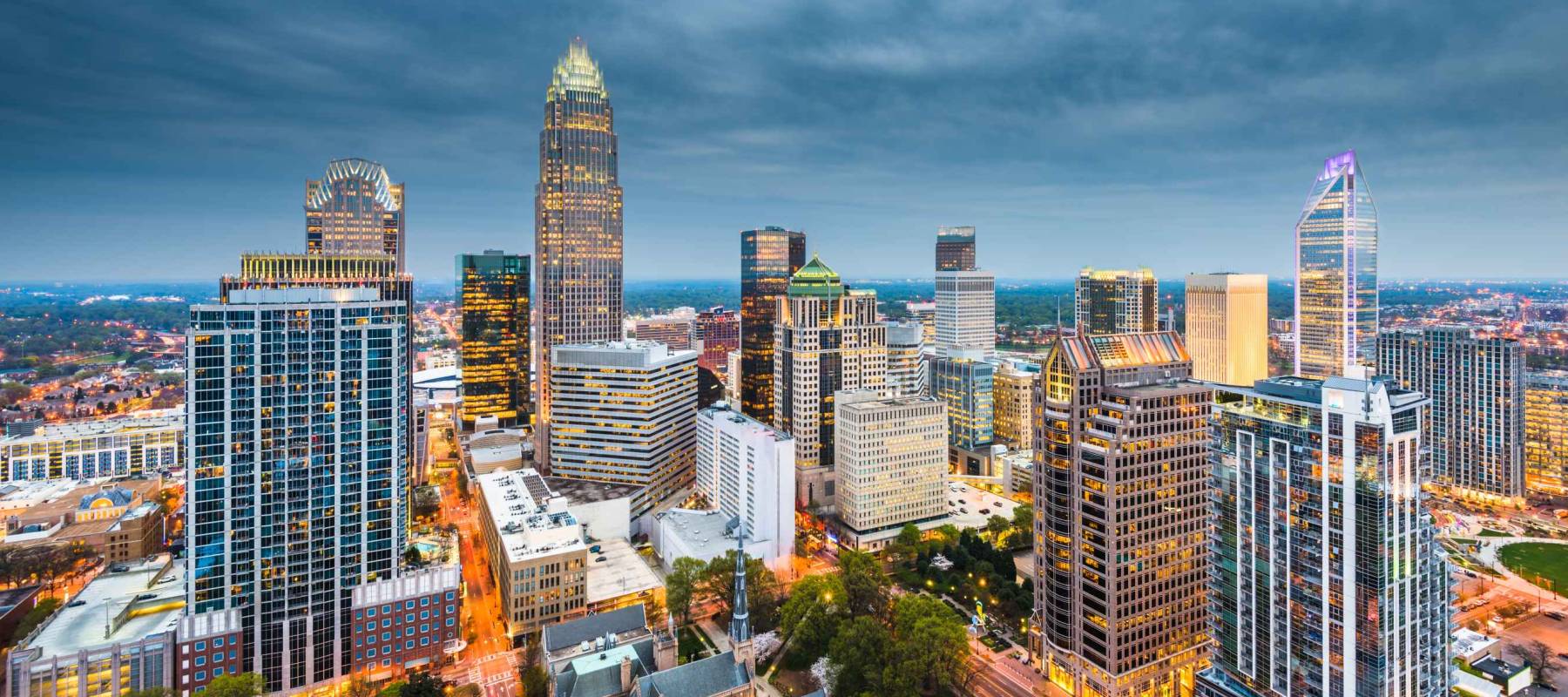 Charlotte, North Carolina, uptown skyline at twilight.