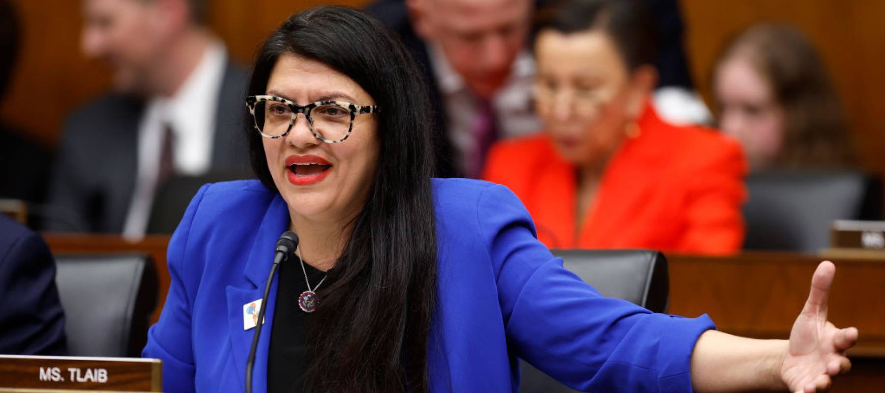 House Financial Services Committee member Rep. Rashida Tlaib (D-MI) questions Federal Reserve Bank Chairman Jerome Powell as he testifies before the committee.