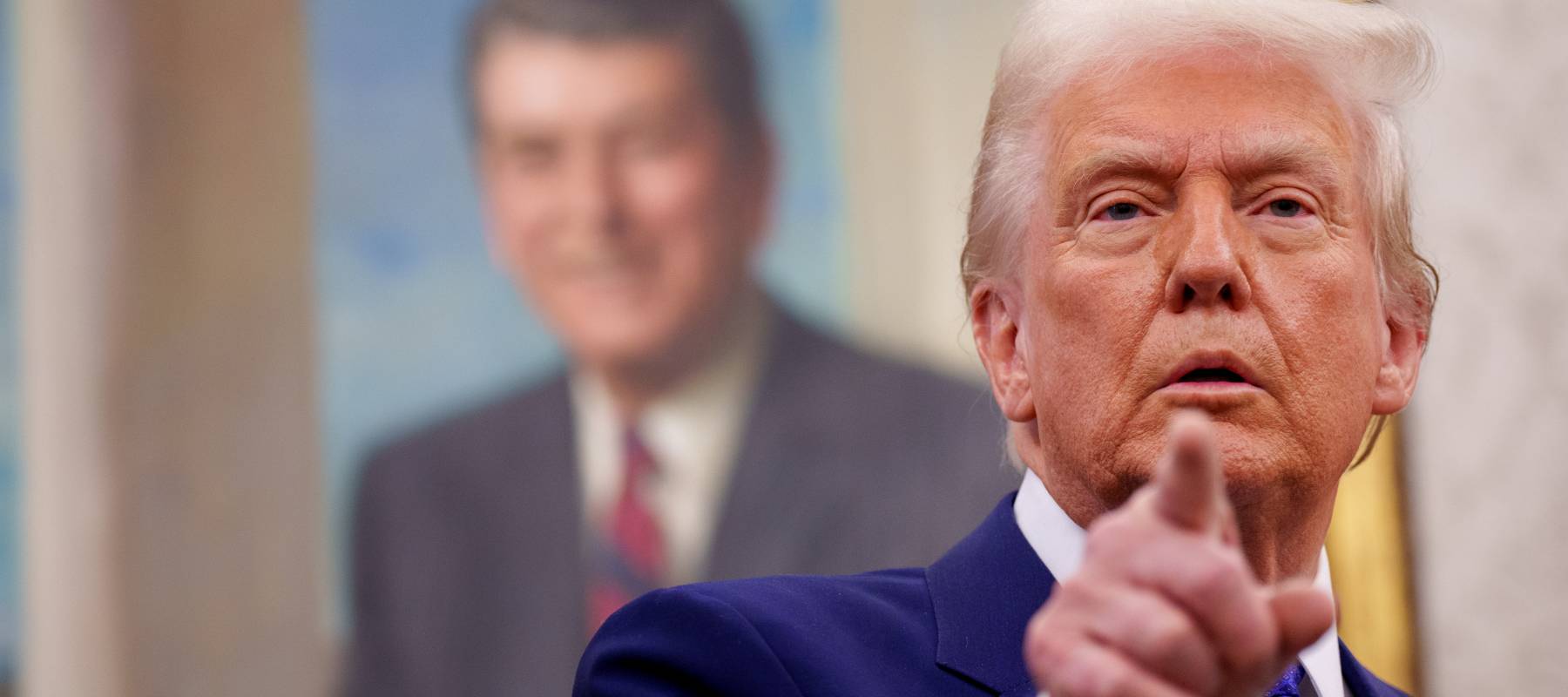 President Donald Trump takes a question from a reporter in the Oval Office at the White House in Washington, D.C., Feb. 12, 2025.