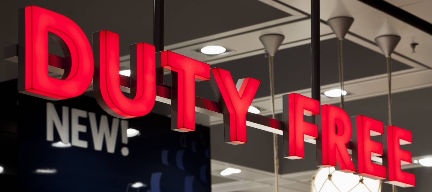 Duty free red store sign.