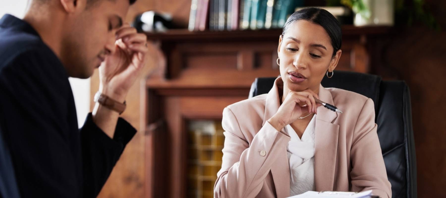 Young man at a lawyer's office.