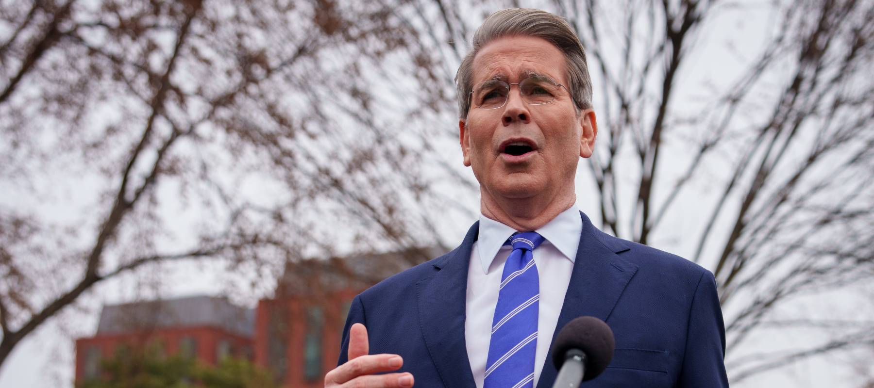 Treasury Secretary Scott Bessent speaks to reporters outside of the White House in Washington, D.C., March 13, 2025.