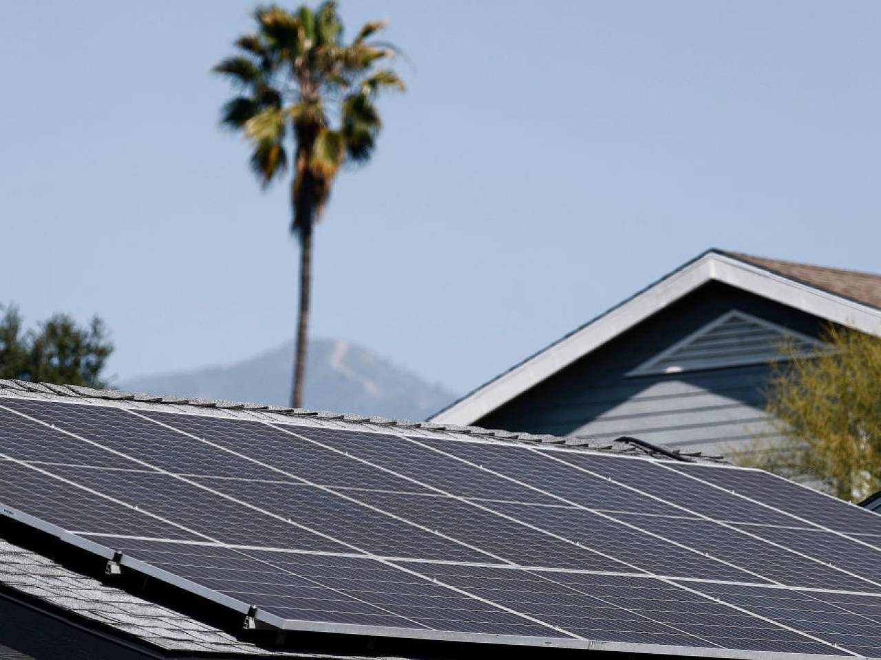 Solar panels on a house roof.
