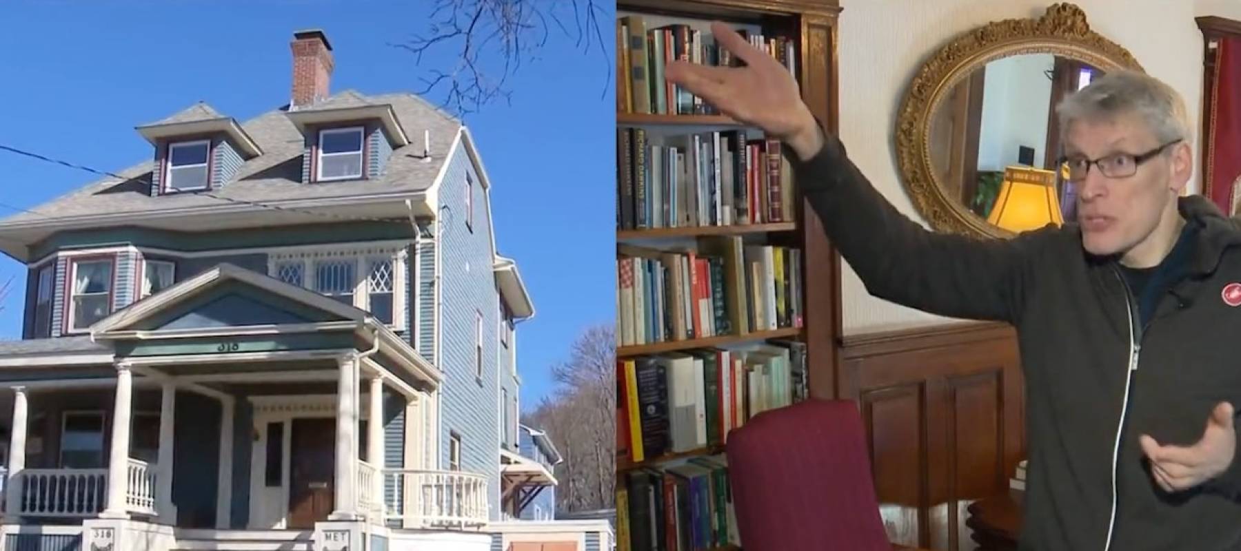 Man talking about his house that was cut in half