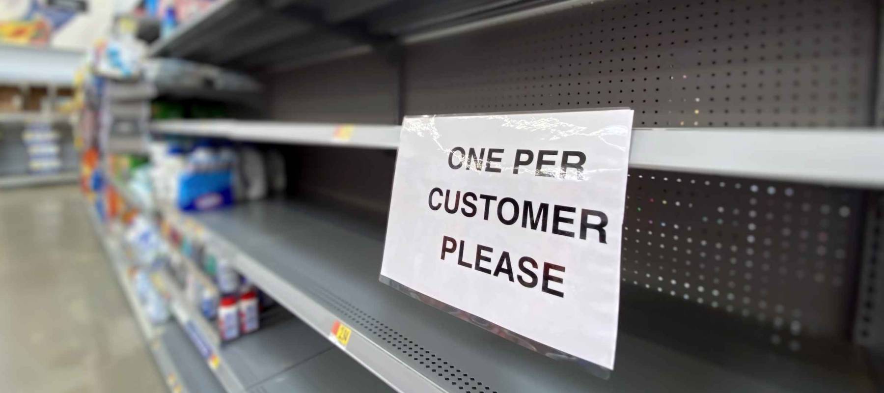 A view of empty shelves at a department store during the Coronavirus pandemic of 2020.