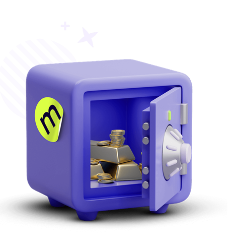 An open safe with gold and coins inside.