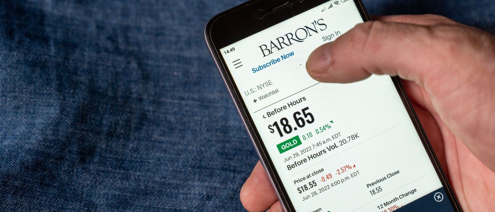 Webpage of Barron's Financial Weekly. 