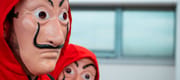 Dali face mask from the Spanish tv series "La casa de Papel", also known as "money heist". A crew of criminals, a bank robbery.