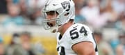 Blake Martinez of the Las Vegas Raiders celebrates after making a tackle during a game against the Jacksonville Jaguars at TIAA Bank Field in Jacksonville, Fla., Nov. 6, 2022.