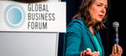 Alberta Premier Danielle Smith speaks to business leaders at the Global Business Forum in Banff, Alta., Friday, Sept. 22, 2023.More than 50 Alberta CEOs, entrepreneurs and industry leaders ar
