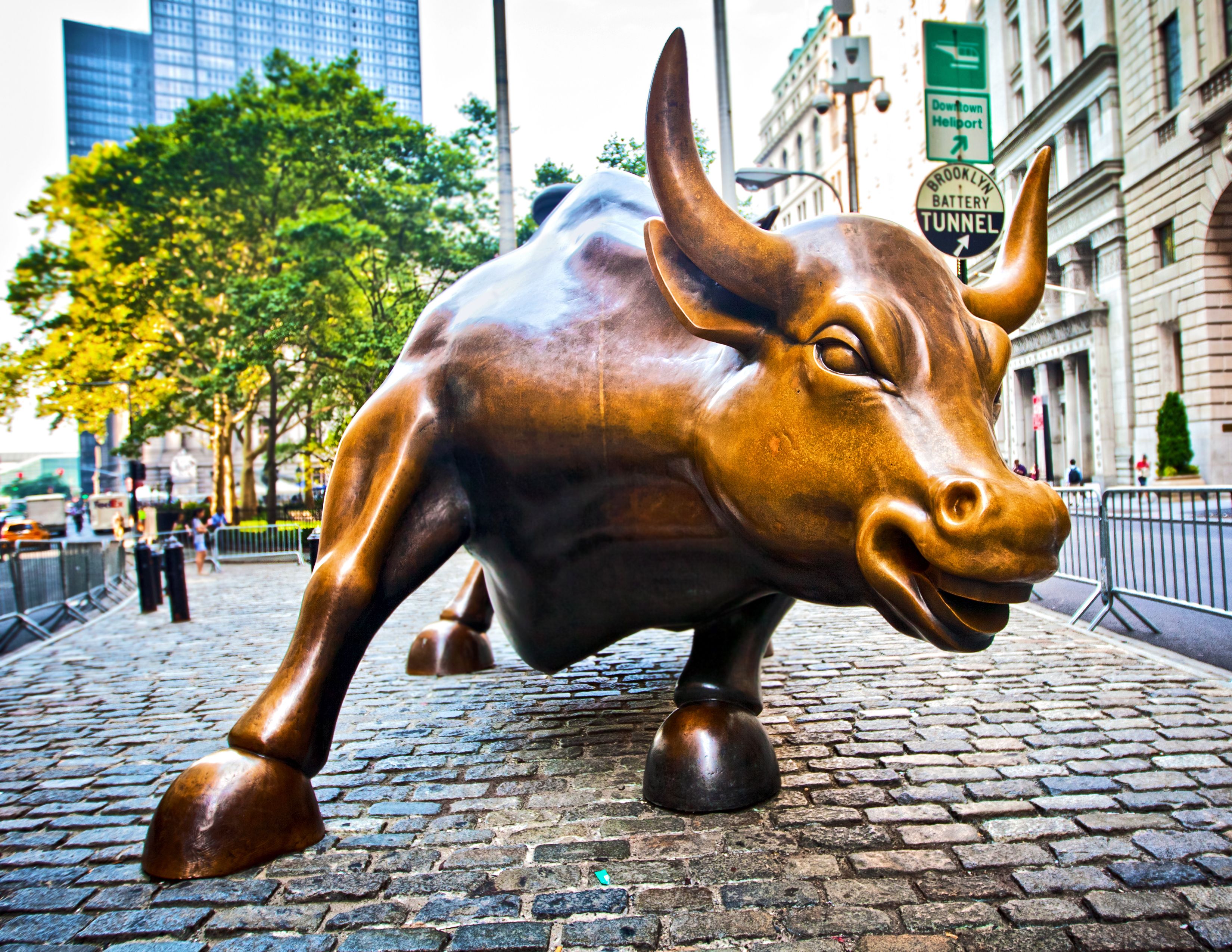 The landmark Charging Bull in Lower Manhattan represents aggressive financial optimism and prosperity Aug. 3, 2012 in New York, NY.