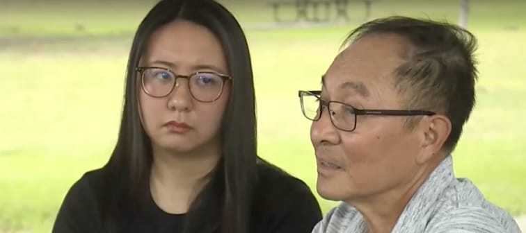 A 65-year-old Texan speaking alongside his daughter to reporter about getting scammed out of his life savings.