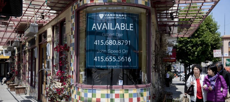 A vacant storefront at 500 Columbus Avenue is seen in the North Beach neighborhood of San Francisco, California, May 8, 2019.