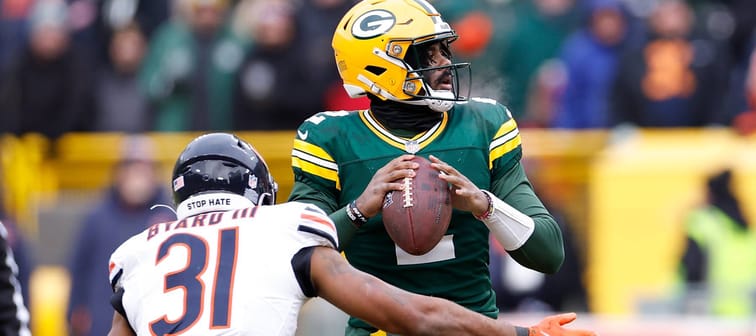 An NFL quarterback about to get sacked.