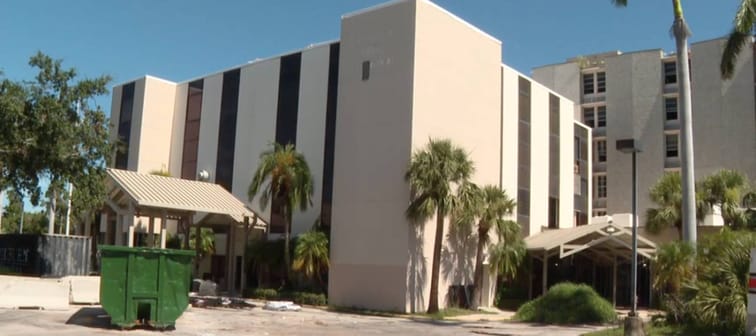 Exterior view of the vacant Edward White Hospital in St. Petersburg, Florida.