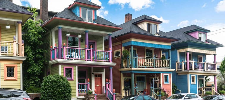 Colorful houses in Portland, OregonPortland,Oregon,USA - June 9, 2017 : Colorful houses in Glisan street