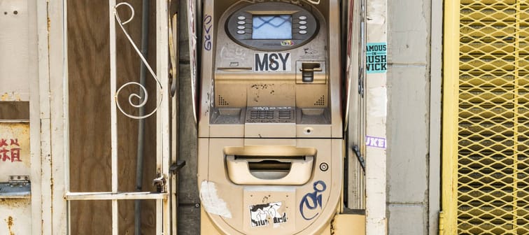 Beat-up ATM with graffiti in New York City