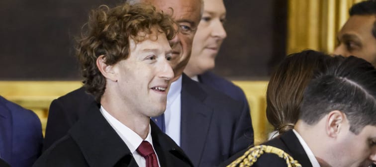 Mark Zuckerberg (C), CEO of Meta, attends the inauguration ceremony where Donald Trump will sworn in as the 47th US President in the US Capitol Rotunda in Washington, DC, on January 20, 2025