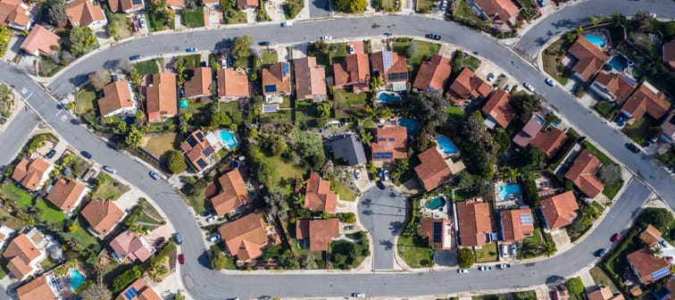 Houses in the San Diego suburbs as seen from the air