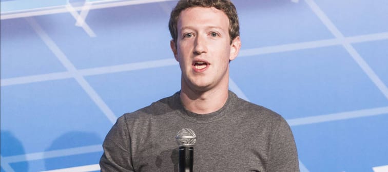 BARCELONA - FEBRUARY 24: Facebook CEO Mark Zuckerberg speaking at the Mobile World Congress on February 24, 2014, Barcelona, Spain.