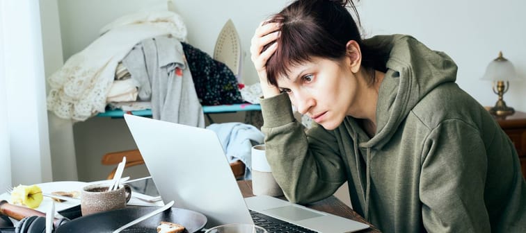 Woman struggling to finish her taxes