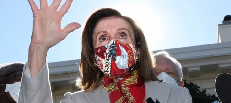 Speaker of the House Nancy Pelosi (D-CA) talks to reporters after a meeting at the White House with President Joe Biden, Feb. 5, 2021.