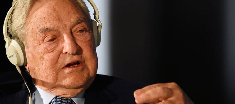 George Soros, the Hungarian-born American billionaire, investor and philanthropist, speaks during a political and financial meeting.