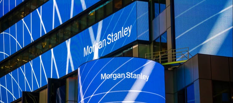 Morgan Stanley engages in self-promotion on the digital display on their building in New York