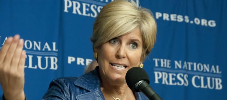 Financial adviser, author, and TV personality Suze Orman speaks at a press conference