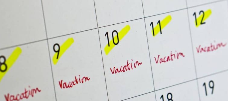 Marked vacation days on calendar