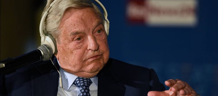 George Soros, the Hungarian-born American billionaire, investor and philanthropist, speaks during a political and financial meeting.