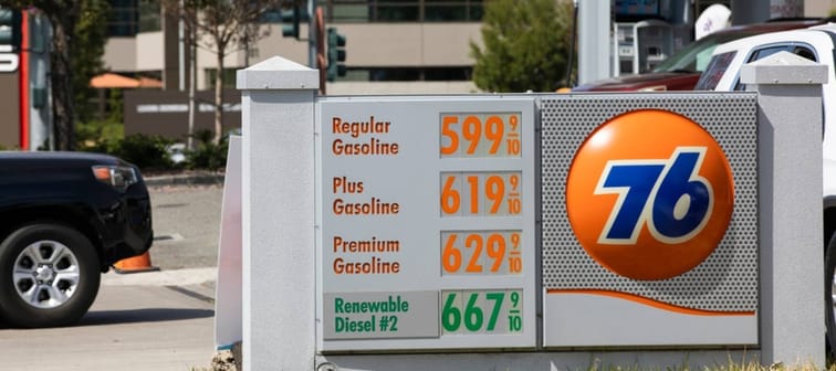 Rising fuel costs soar due to war and inflation on display at a 76 gas station in Los Angeles
