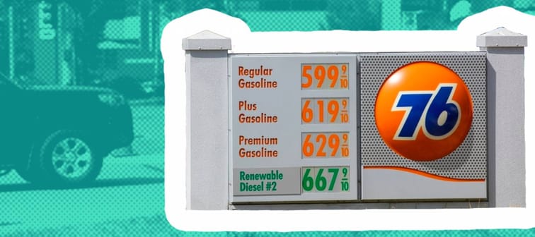 Rising fuel costs soar due to war and inflation on display at a 76 gas station in Los Angeles