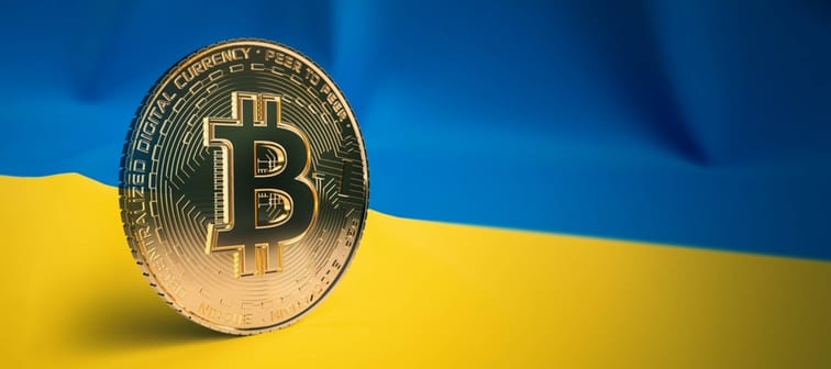 bitcoin ukraine flag 3d render
