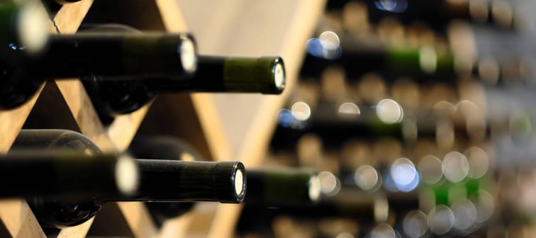 Wine bottles stored in cellar