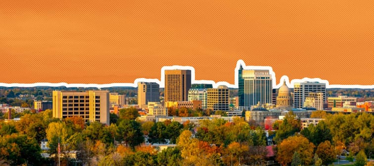 The skyline of Boise Idaho with Autumn trees in full bloom