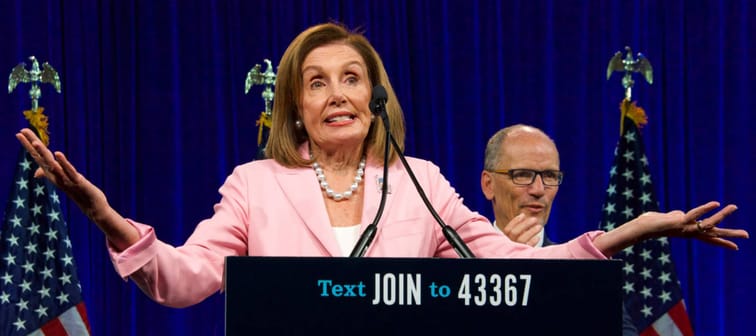 Speaker of the House, Nancy Pelosi, speaking at the Democratic National Convention Summer Meeting in San Francisco, California.