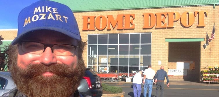 Bearded man in front of Home Depot