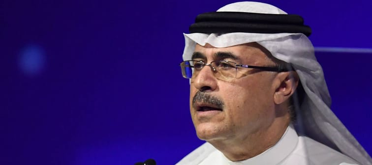 Saudi state oil company Aramco's CEO Amin Nasser speaks during the 24th World Energy Congress (WEC) in the UAE capital Abu Dhabi on September 10, 2019.